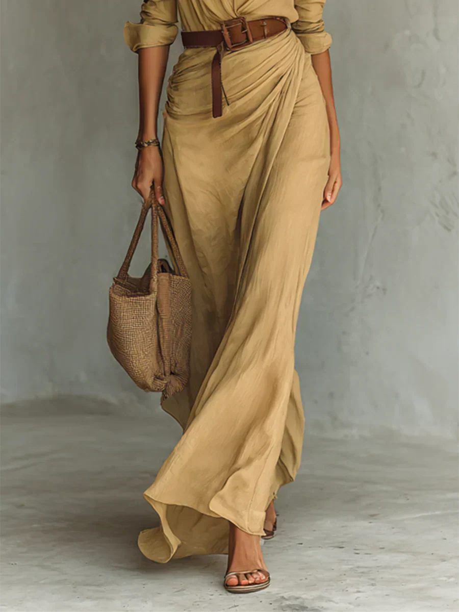 MARCO & BIANCA MILANO | CAMILLE MAXI ABITO CON REVER E CINTURA IN VITA DONNA