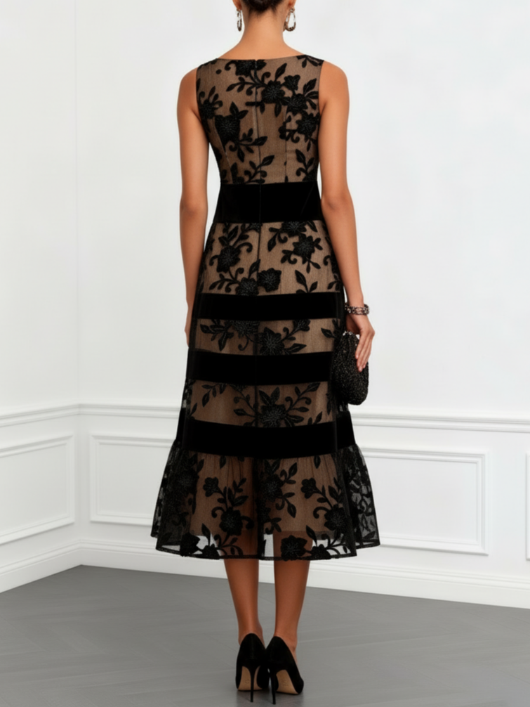 MARCO & BIANCA MILANO | ABITO MIDI IN RETE NERA FLOREALE DONNA