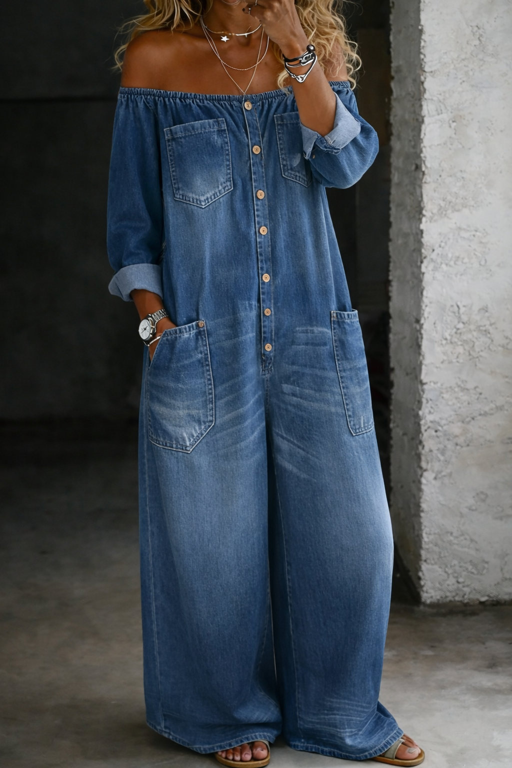 MARCO & BIANCA MILANO | ELENA TUTA IN DENIM CON SPALLE SCOPERTE DONNA