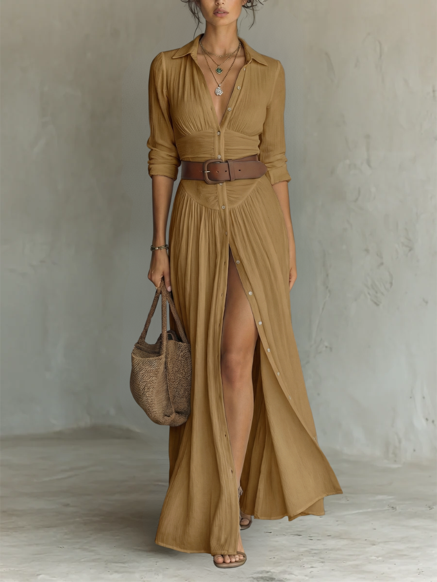 MARCO & BIANCA MILANO | ALMA ABITO MAXI FLUIDO COLLO REVER MANICHE LUNGHE DONNA