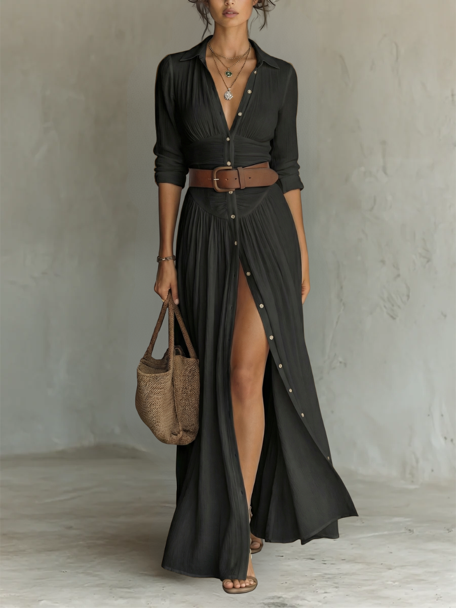 MARCO & BIANCA MILANO | ALMA ABITO MAXI FLUIDO COLLO REVER MANICHE LUNGHE DONNA