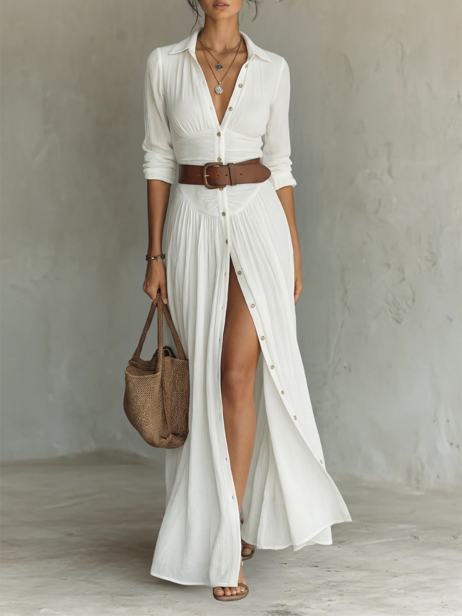 MARCO & BIANCA MILANO | ALMA ABITO MAXI FLUIDO COLLO REVER MANICHE LUNGHE DONNA