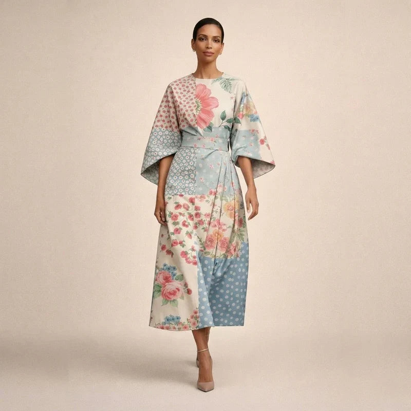 CLEMENTINE | Florales Midi mit sculptierter Taille und luftiger Eleganz