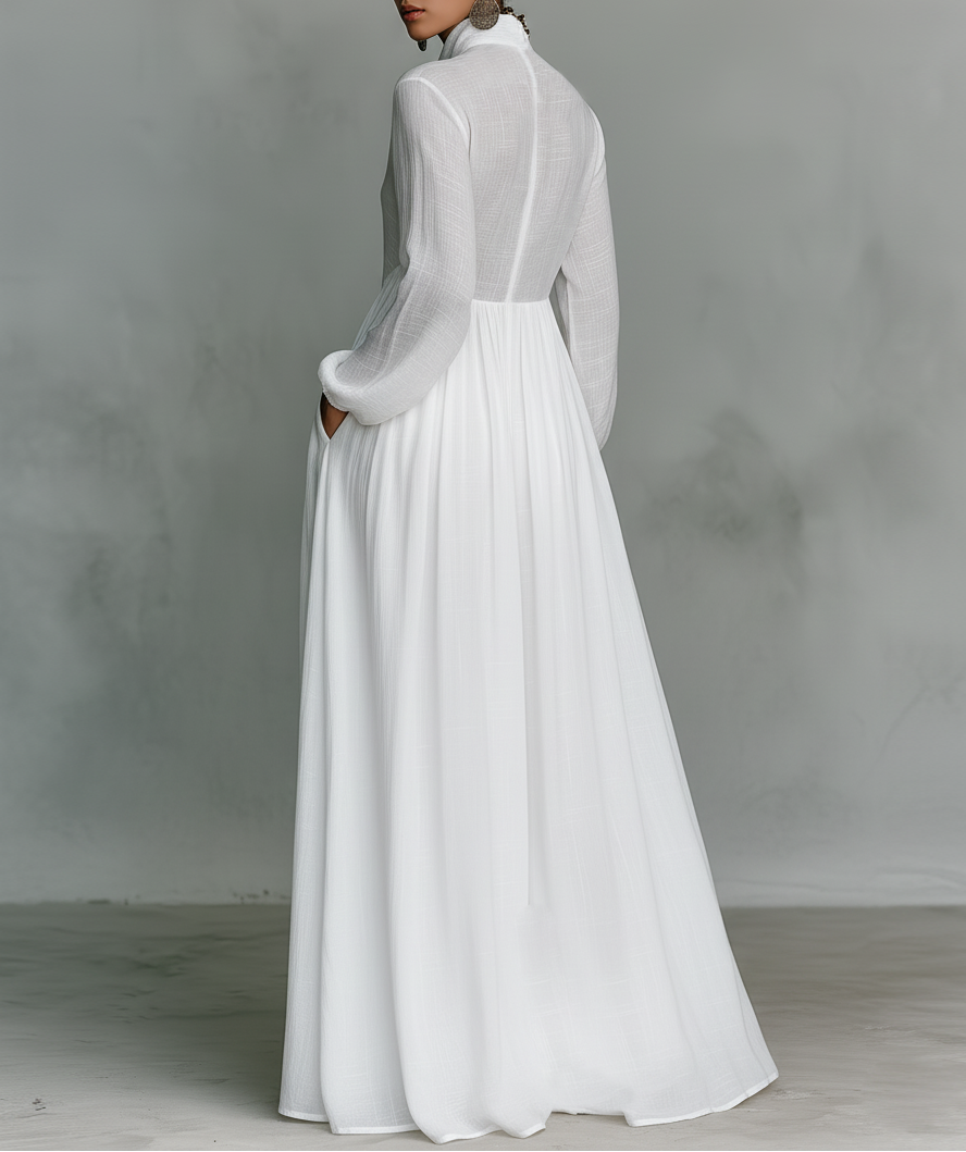 Selena | Abito Maxi con Bottoni Frontali Fluido