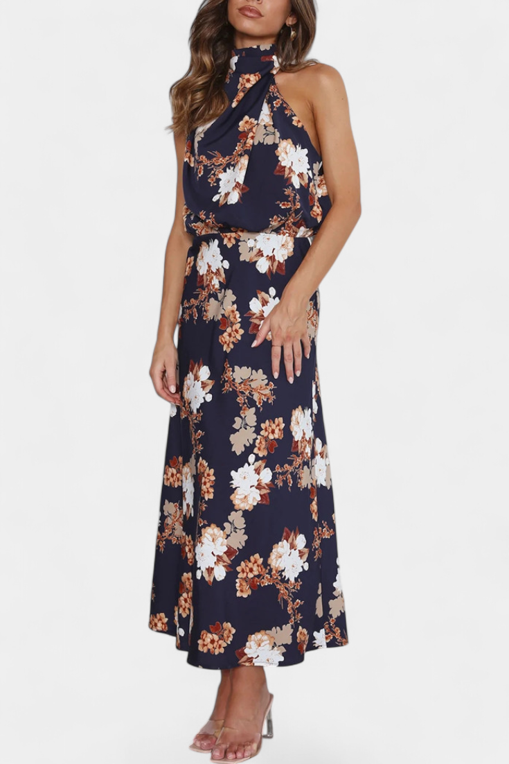 Lisa | Maxi Abito Floreale con Collo all'Americana
