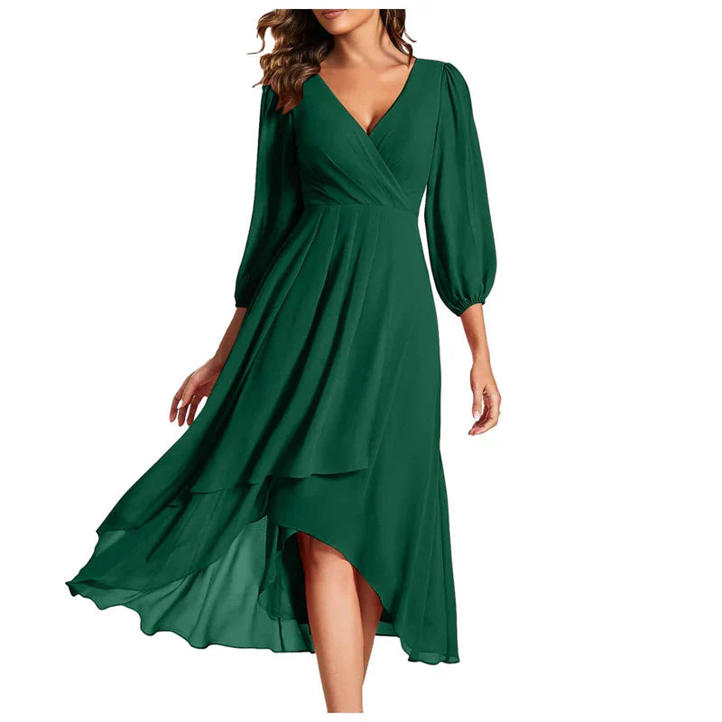 VITTORIA | Elegantes Kleid mit asymmetrischem Saum und fließenden Ärmeln Raffinierter Look für jeden Anlass