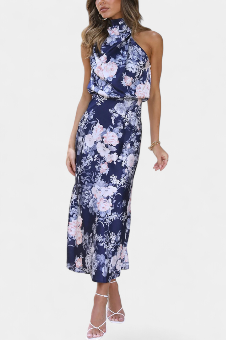 Lisa | Maxi Abito Floreale con Collo all'Americana