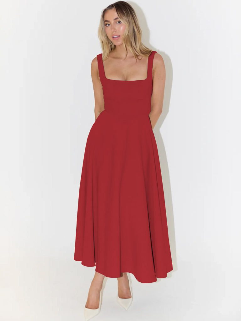 Grace | Abito midi fluido con scollo quadrato