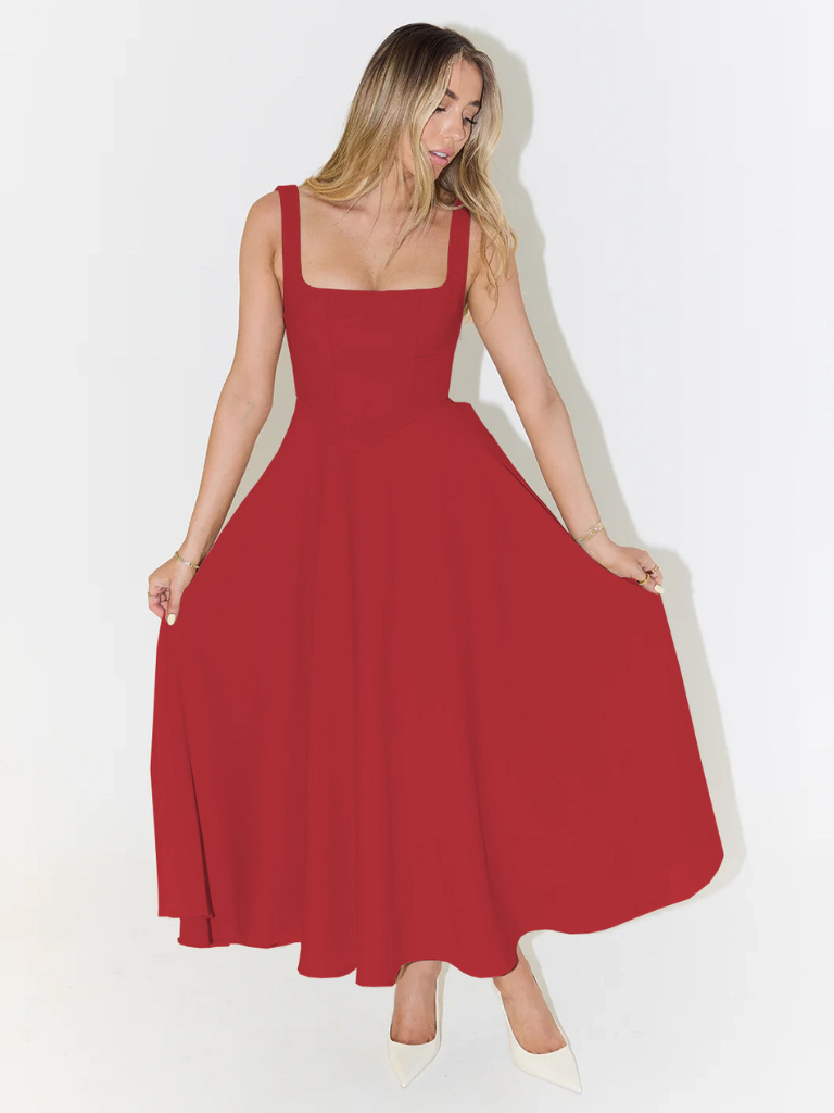 Grace | Abito midi fluido con scollo quadrato