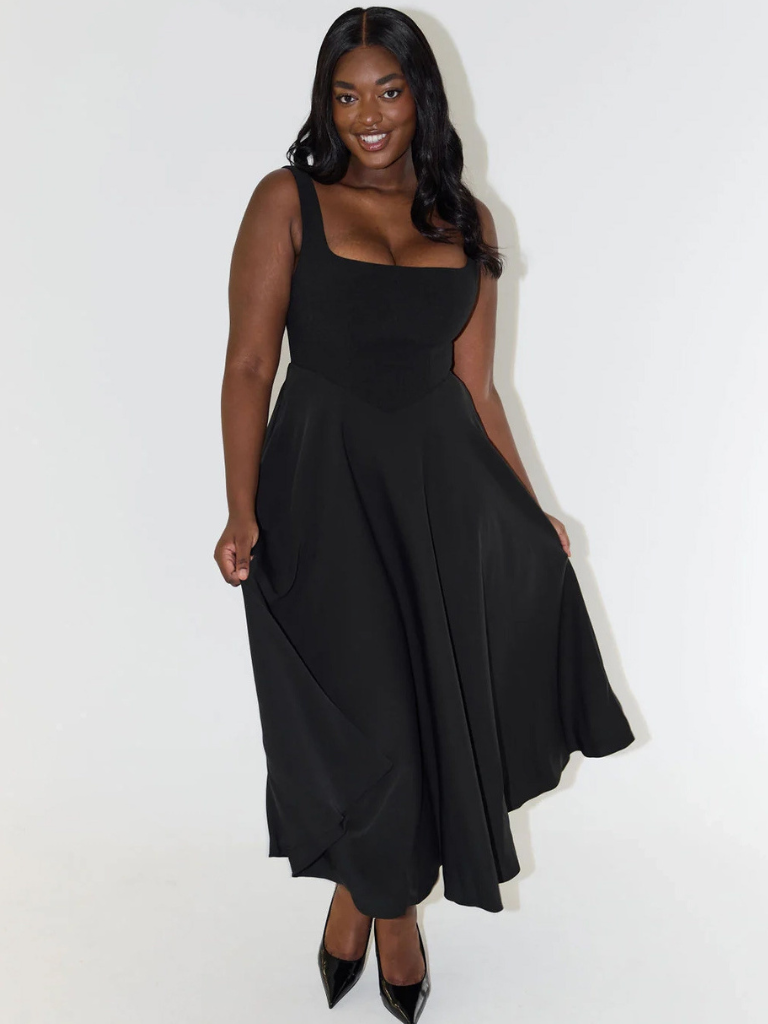 Grace | Abito midi fluido con scollo quadrato