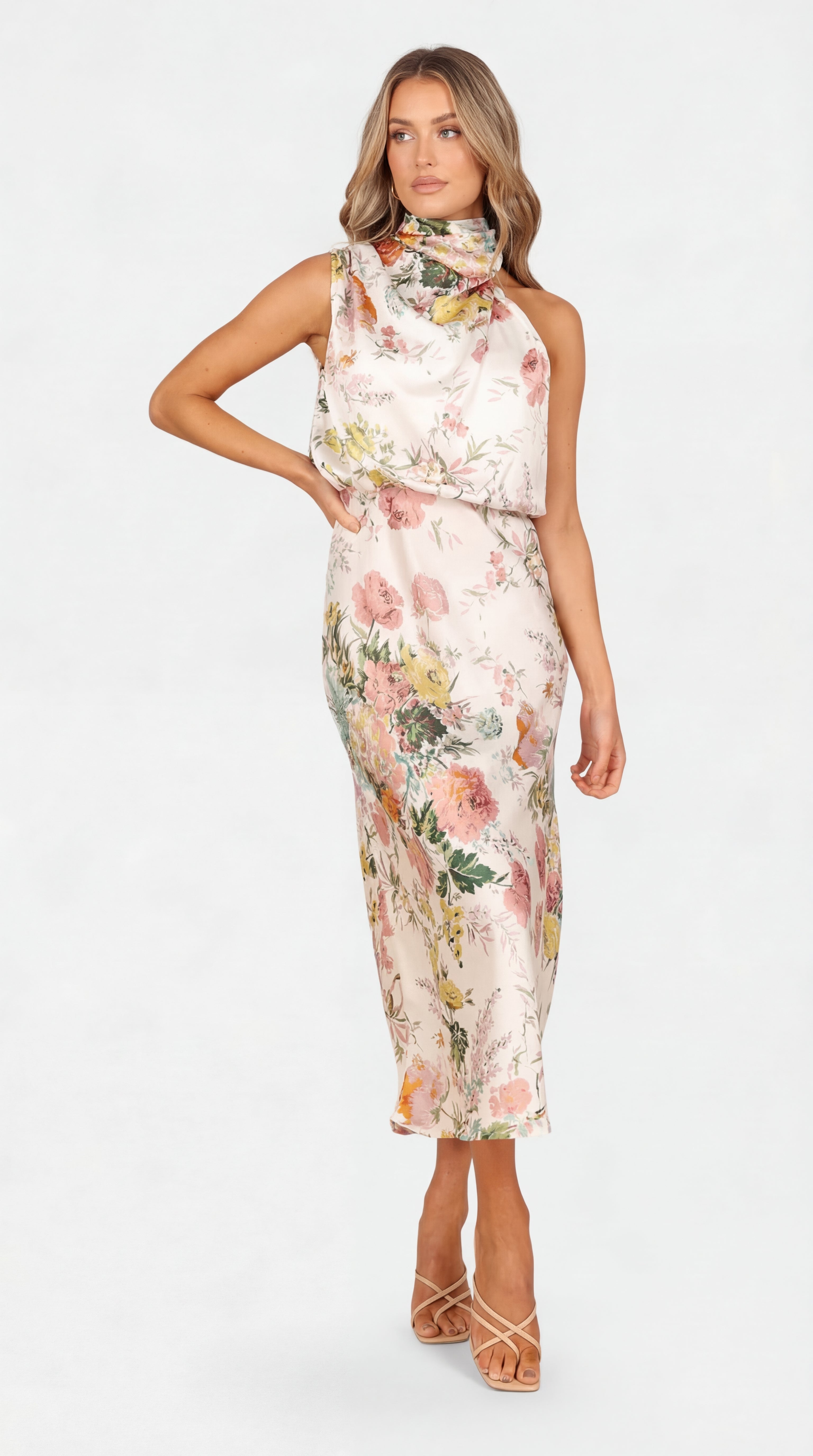 Lisa | Maxi Abito Floreale con Collo all'Americana
