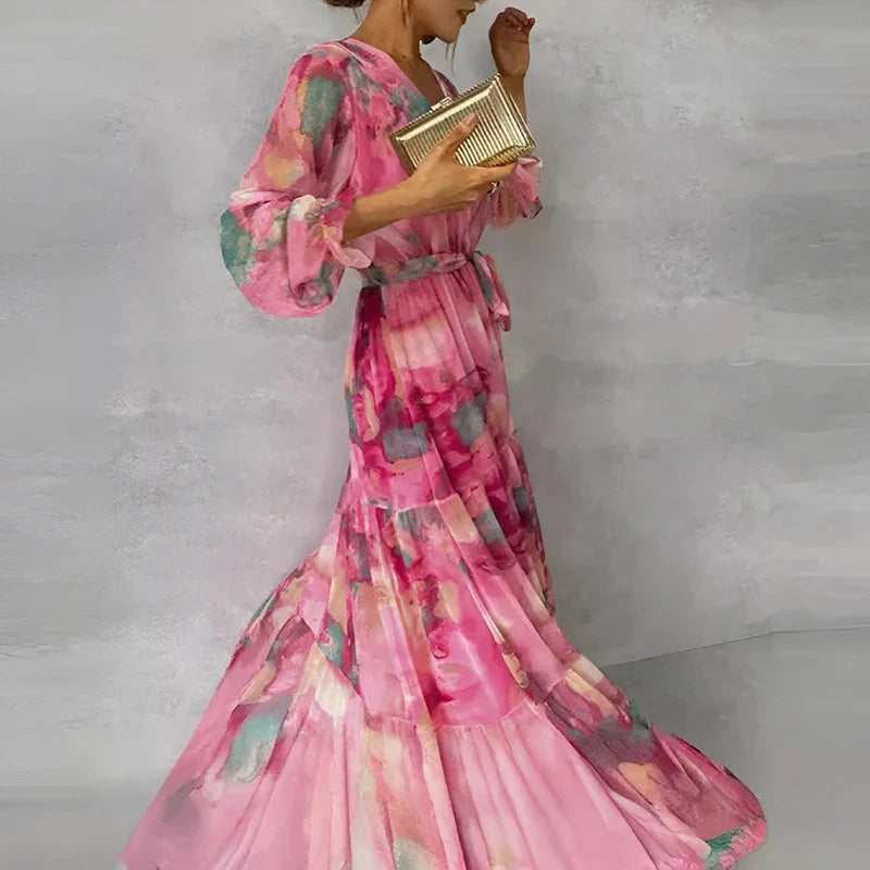 LUCIA | Langes Sommerkleid mit floralem Muster und verstellbarer Silhouette