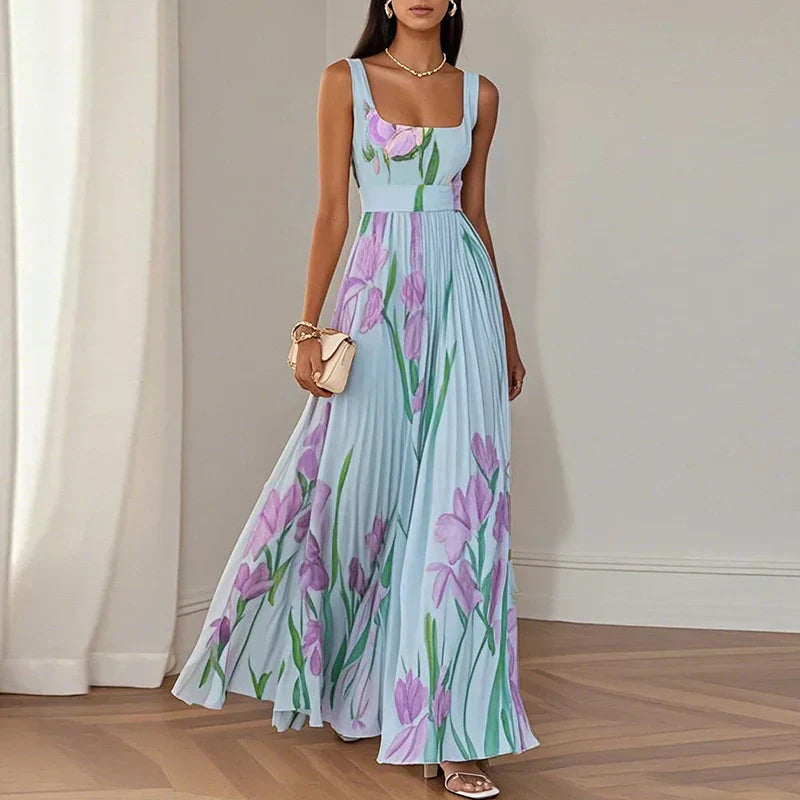 LYRA | Elegantes Blumenkleid Maxi mit schmeichelhaftem Falten-Silhouette