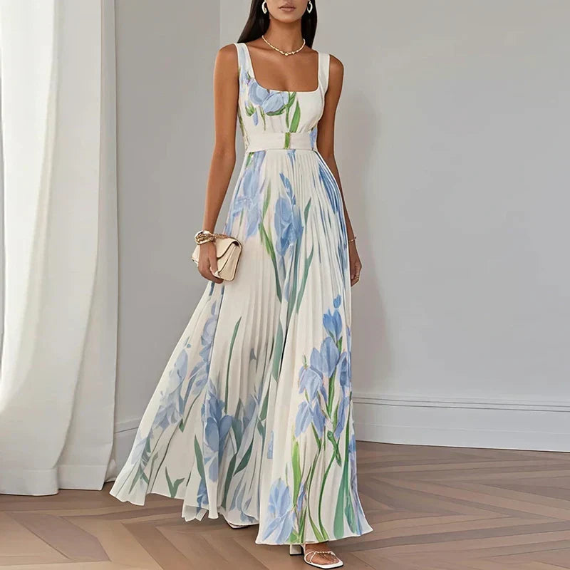 LYRA | Elegantes Blumenkleid Maxi mit schmeichelhaftem Falten-Silhouette