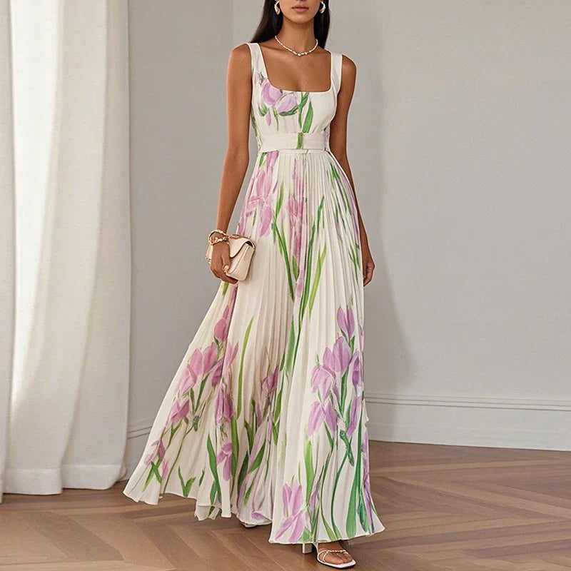 LYRA | Elegantes Blumenkleid Maxi mit schmeichelhaftem Falten-Silhouette