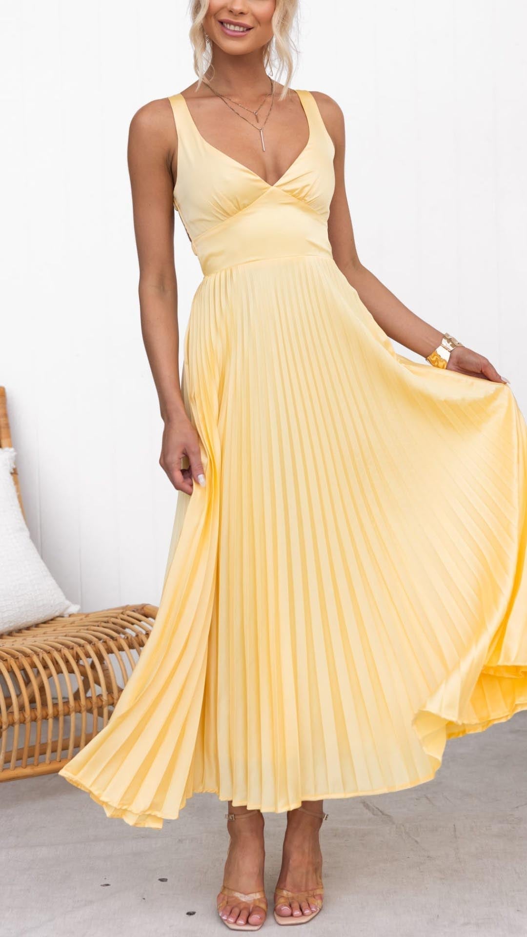Alma™ | Abito Estivo Plissettato Giallo