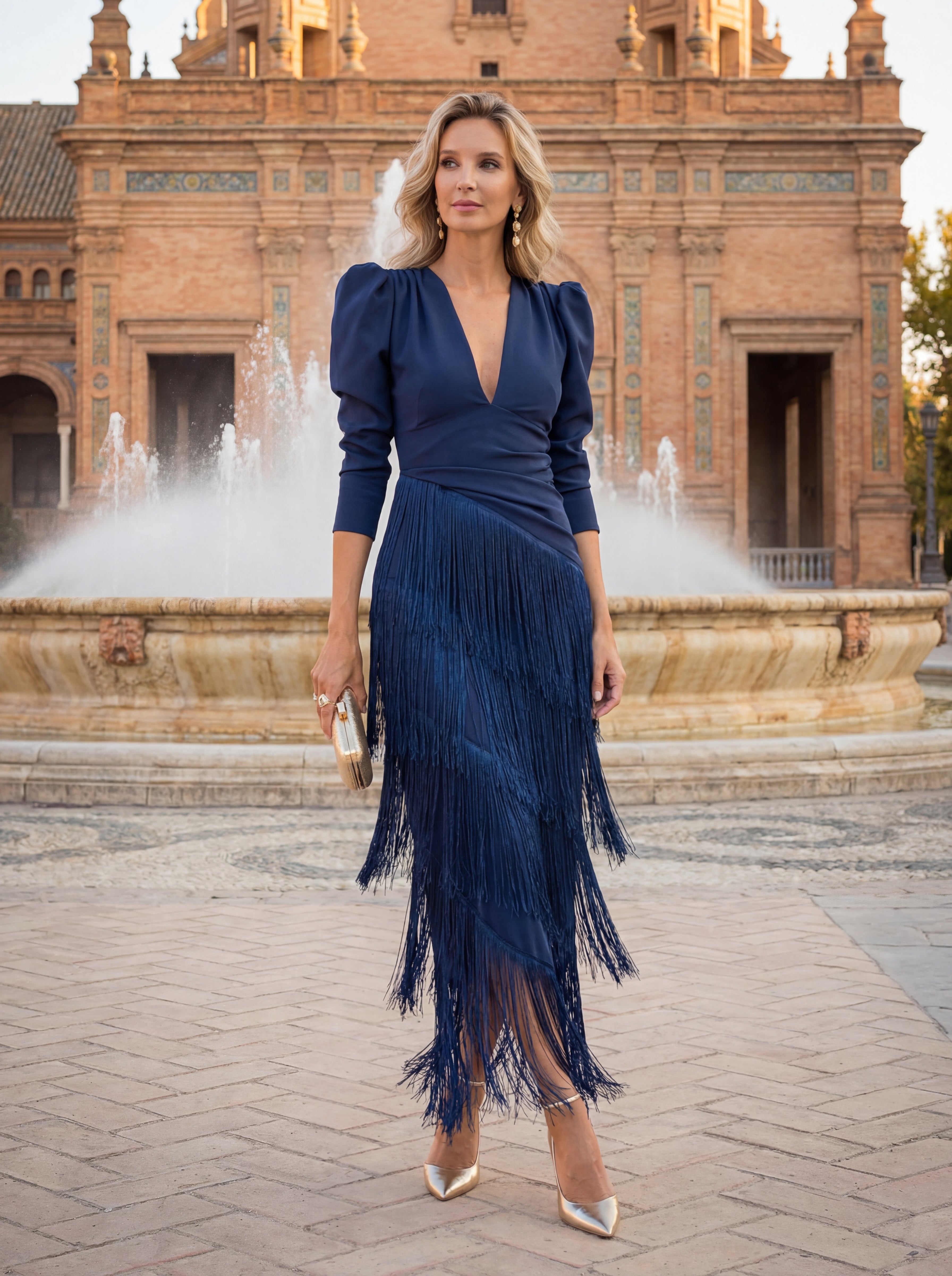 Frida | Abito midi con frange verde salvia