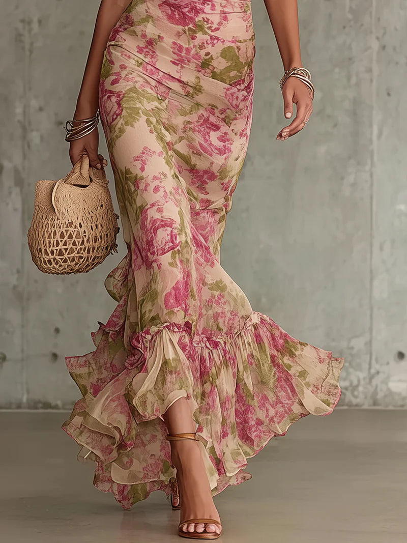 MARCO & BIANCA MILANO | ROSALIE ABITO MAXI CON STAMPA DI ROSE VINTAGE DONNA