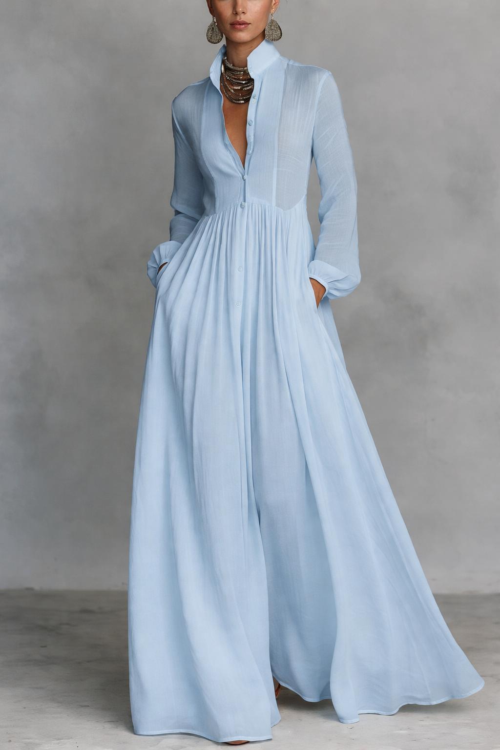 Selena | Abito Maxi con Bottoni Frontali Fluido
