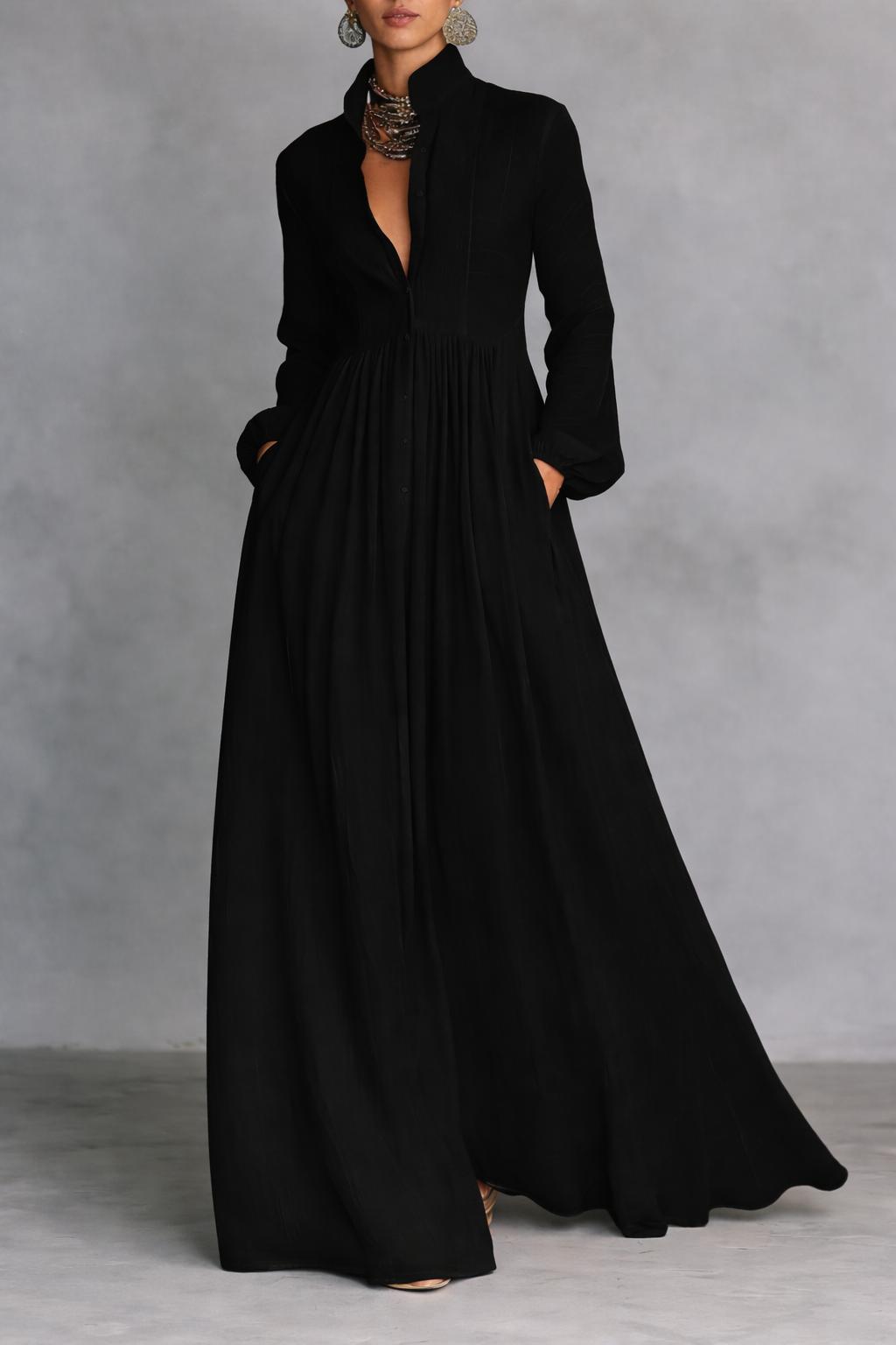 Selena | Abito Maxi con Bottoni Frontali Fluido