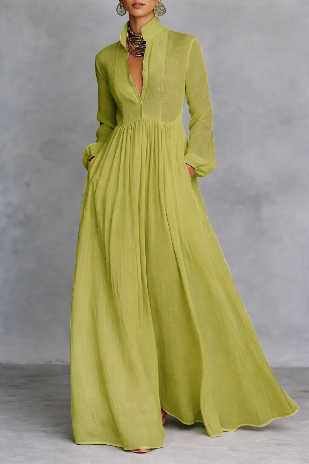 Selena | Abito Maxi con Bottoni Frontali Fluido