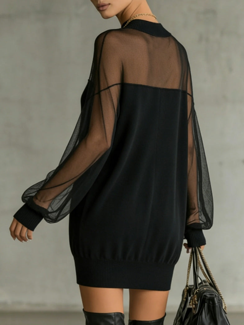 MARCO & BIANCA MILANO | AMÉLIE ELEGANTE MINI ABITO NERO CON MANICHE IN RETE DONNA