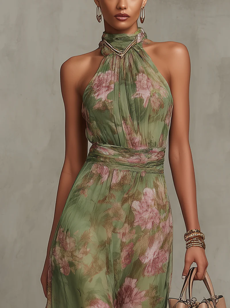 Livia™ | Elegante abito maxi halter floreale