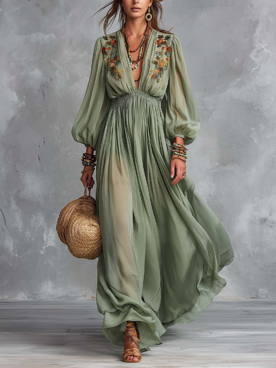 MARCO & BIANCA MILANO | ÉLODINE ABITO MAXI BOHEMIEN CON STAMPA FLOREALE DONNA