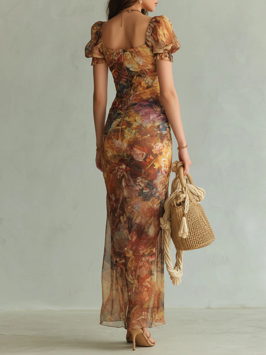 MARCO & BIANCA MILANO | ABITO MAXI IN CHIFFON ARANCIONE BOHÉMIEN DONNA