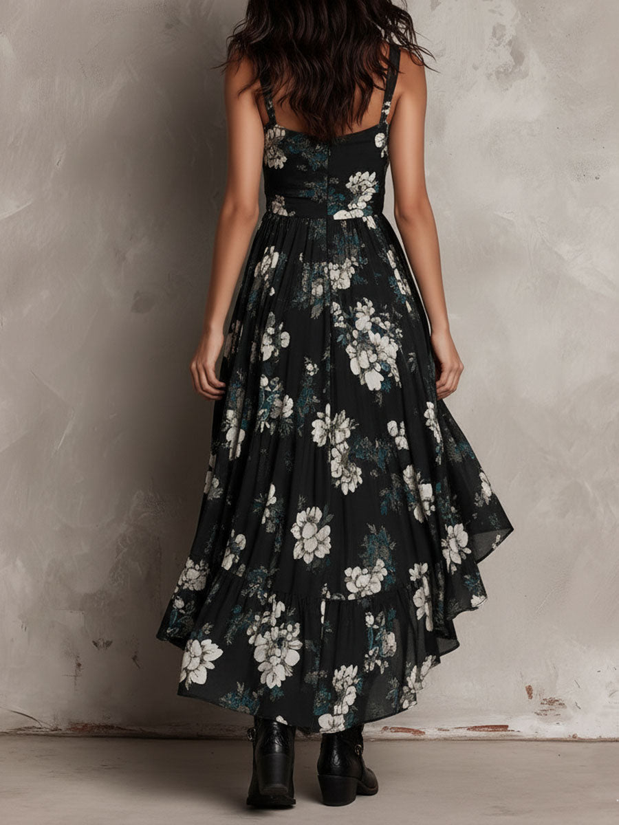 MARCO & BIANCA MILANO | ABITO MAXI NERO FLOREALE BOHÉMIEN DONNA