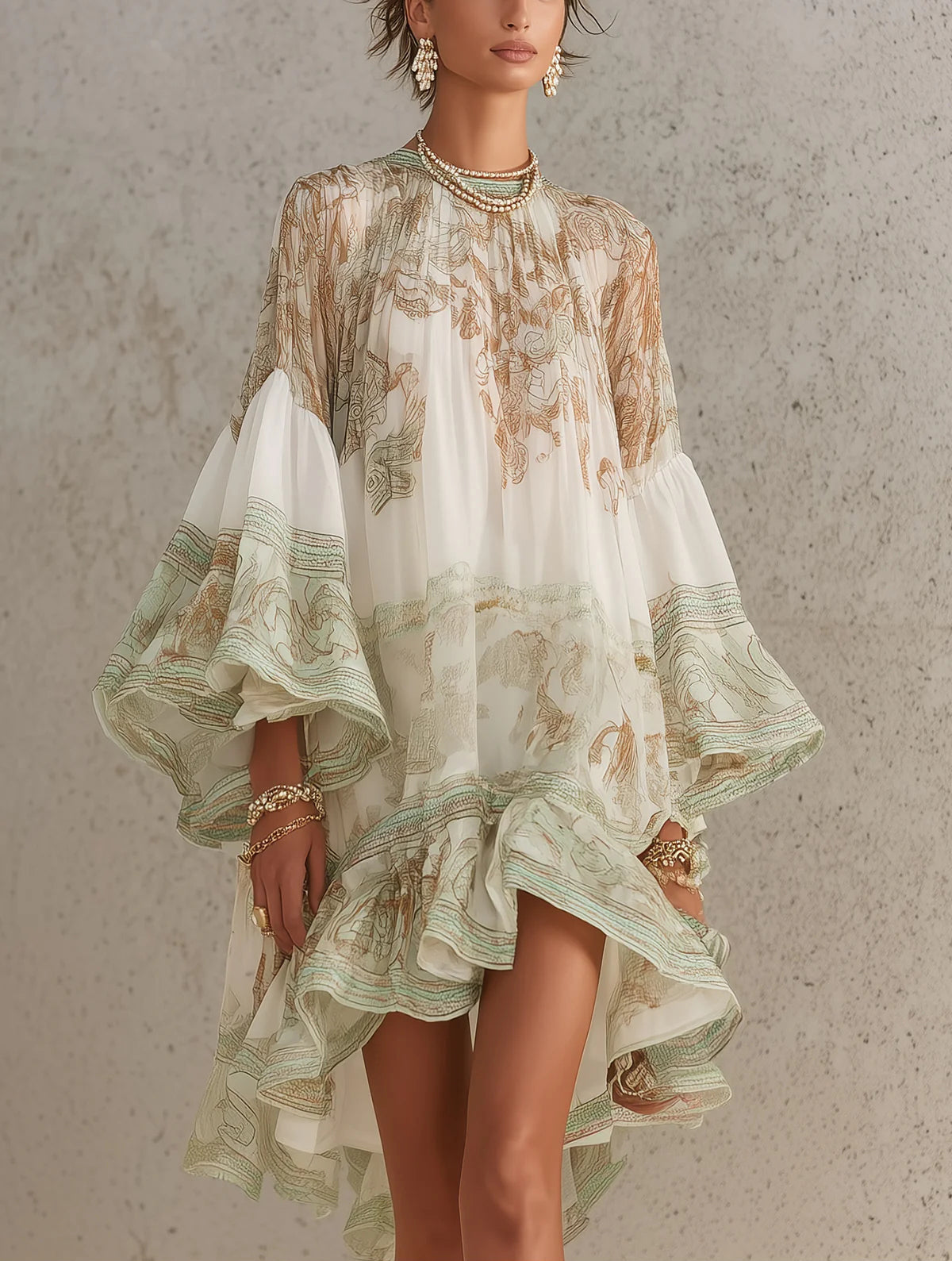 MARCO & BIANCA MILANO | ABITO MINI IN CHIFFON A RIGHE VERDE DONNA