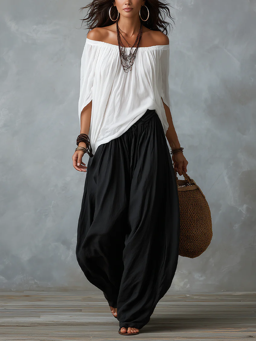 MARCO & BIANCA MILANO | COMPLETO TOP BIANCO E PANTALONI LANTERN DONNA