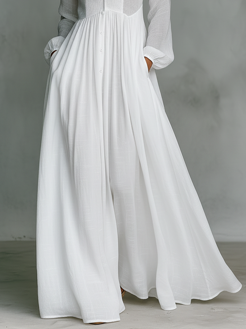 Selena | Abito Maxi con Bottoni Frontali Fluido