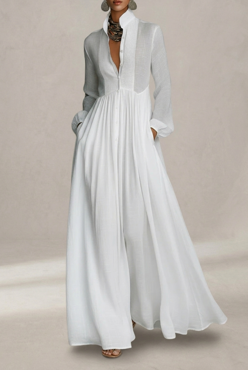Selena | Abito Maxi con Bottoni Frontali Fluido