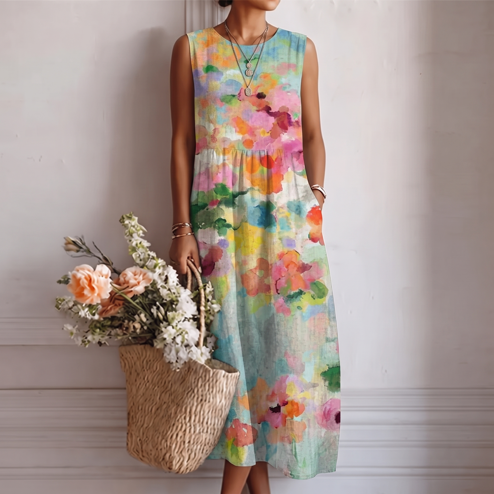 MARCO & BIANCA MILANO | ABITO MIDI MULTICOLORE ELEGANTE DONNA