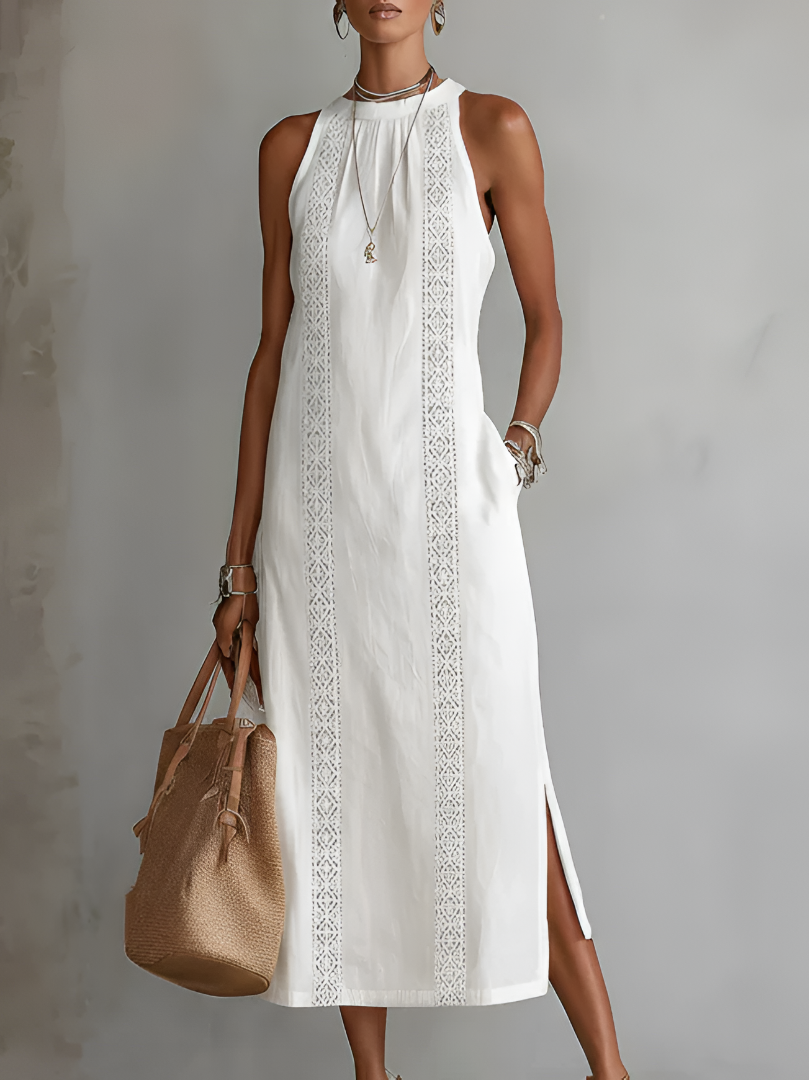MARCO & BIANCA MILANO | JIMENA ABITO MIDI IN LINO CON COLLO MAO DONNA