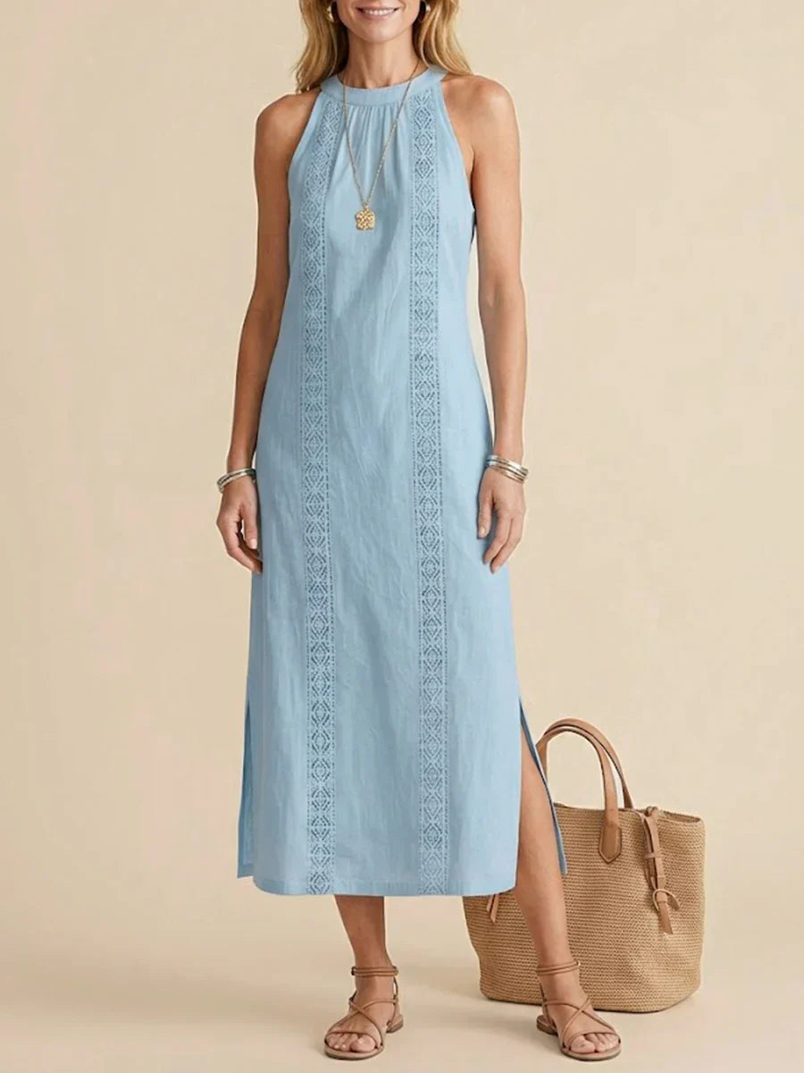 Jimena | Abito midi in lino con collo alla coreana