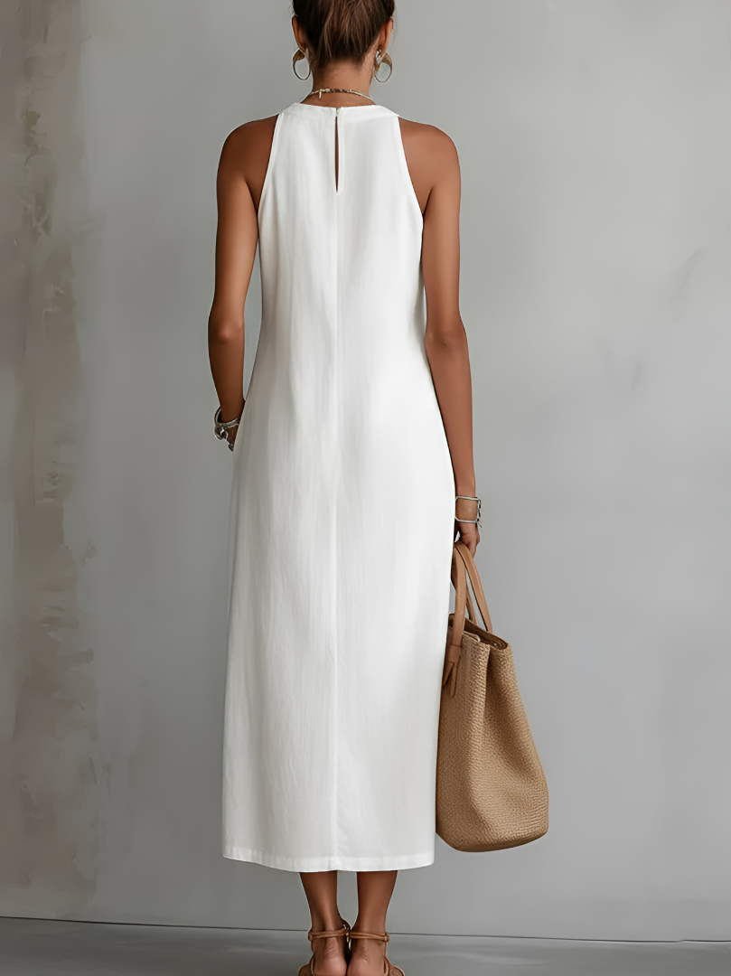MARCO & BIANCA MILANO | JIMENA ABITO MIDI IN LINO CON COLLO MAO DONNA