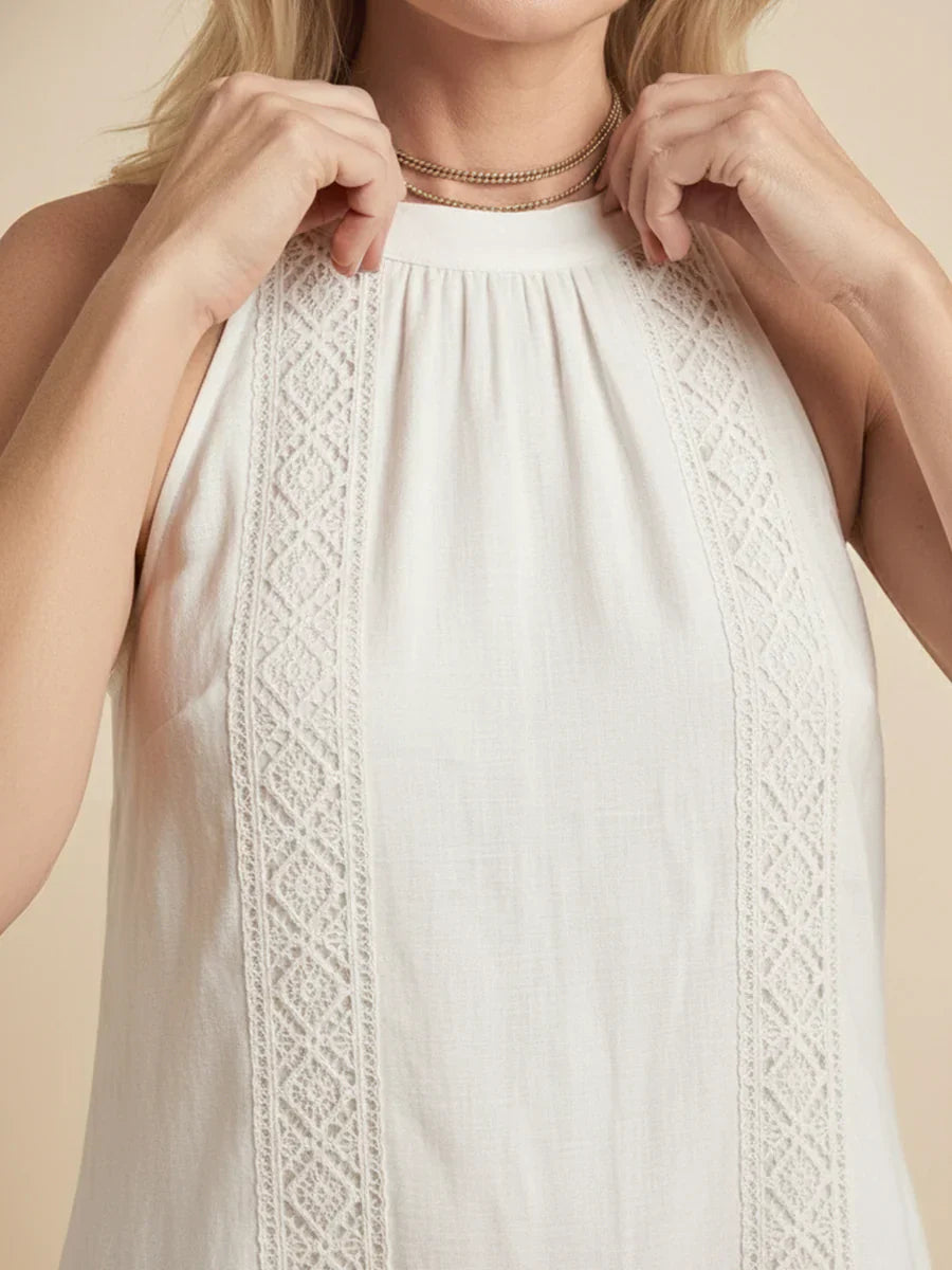 Jimena | Abito midi in lino con collo alla coreana