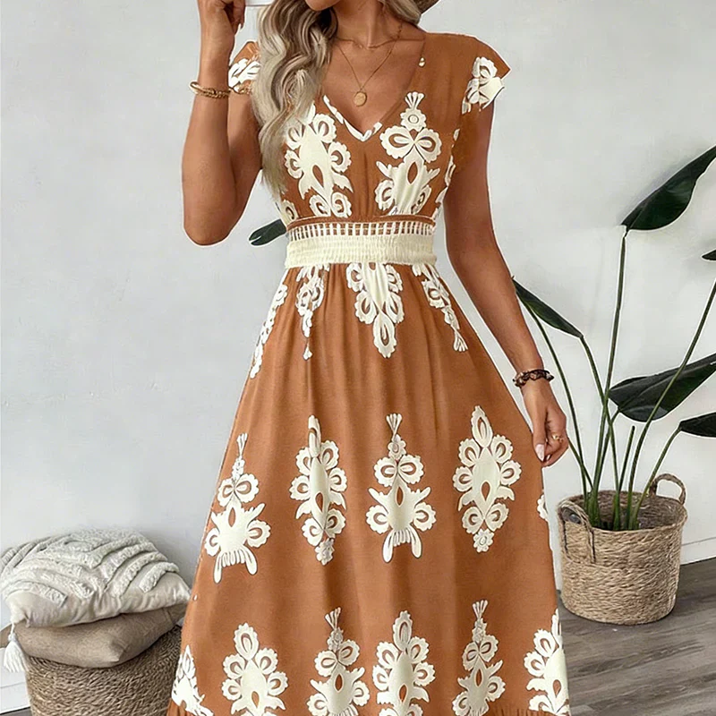 Candela | Abito maxi barocco con scollo a V