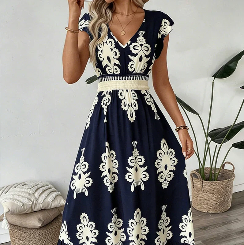 Candela | Abito maxi barocco con scollo a V