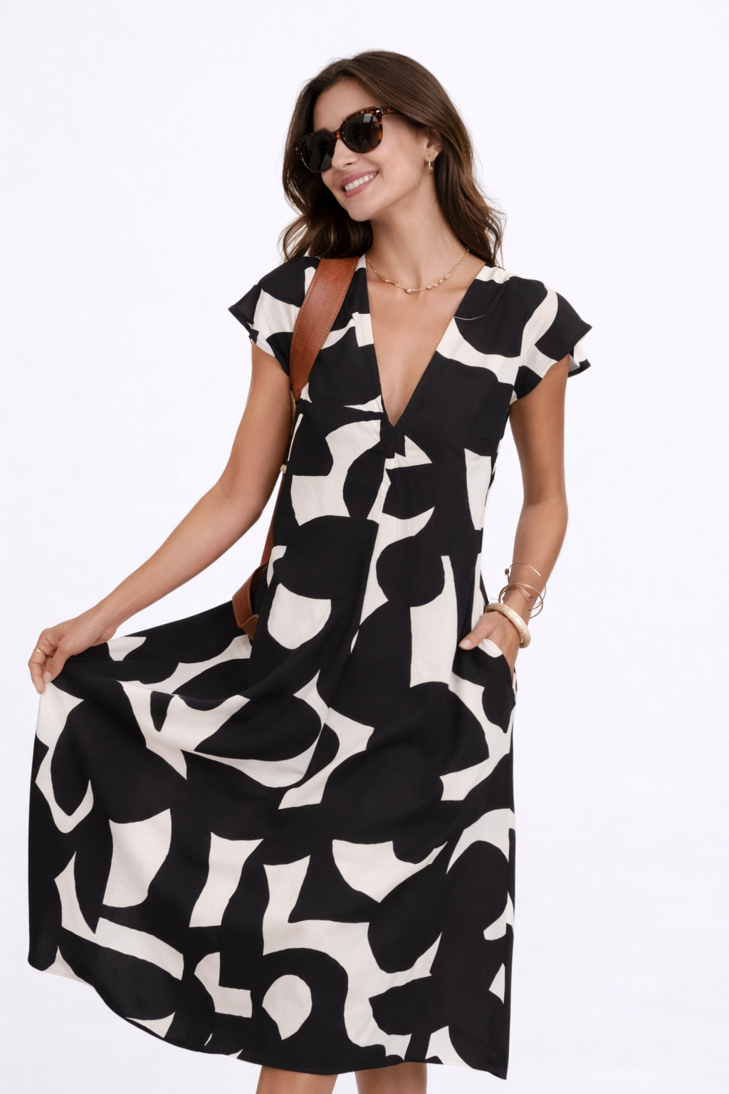 Camelia | Abito midi fluido con stampa vibrante